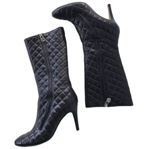 CHANEL Black Boot Heels, Size 39.5 - Picture 1 of 8